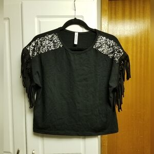 👙New Collection fringed short sleeved sequin top